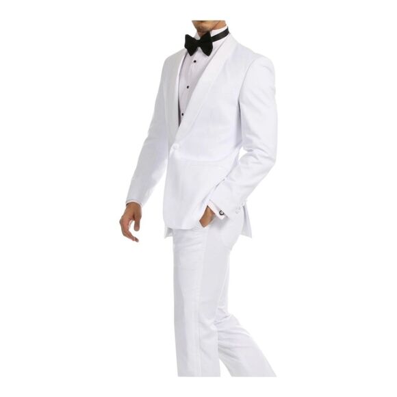 FERRECCI MEN'S RENO WHITE SLIM FIT SHAWL LAPEL 2 PIECE TUXEDO. RENO - Picture 7 of 11